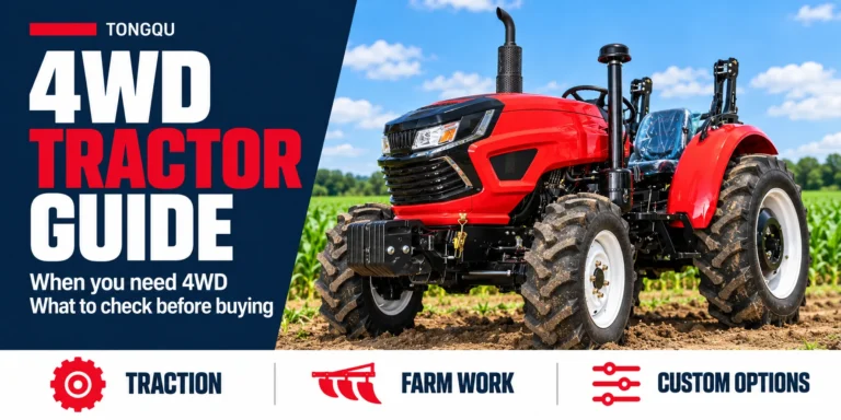 Four-wheel drive tractor guide cover showing a red tractor with a visible front axle
